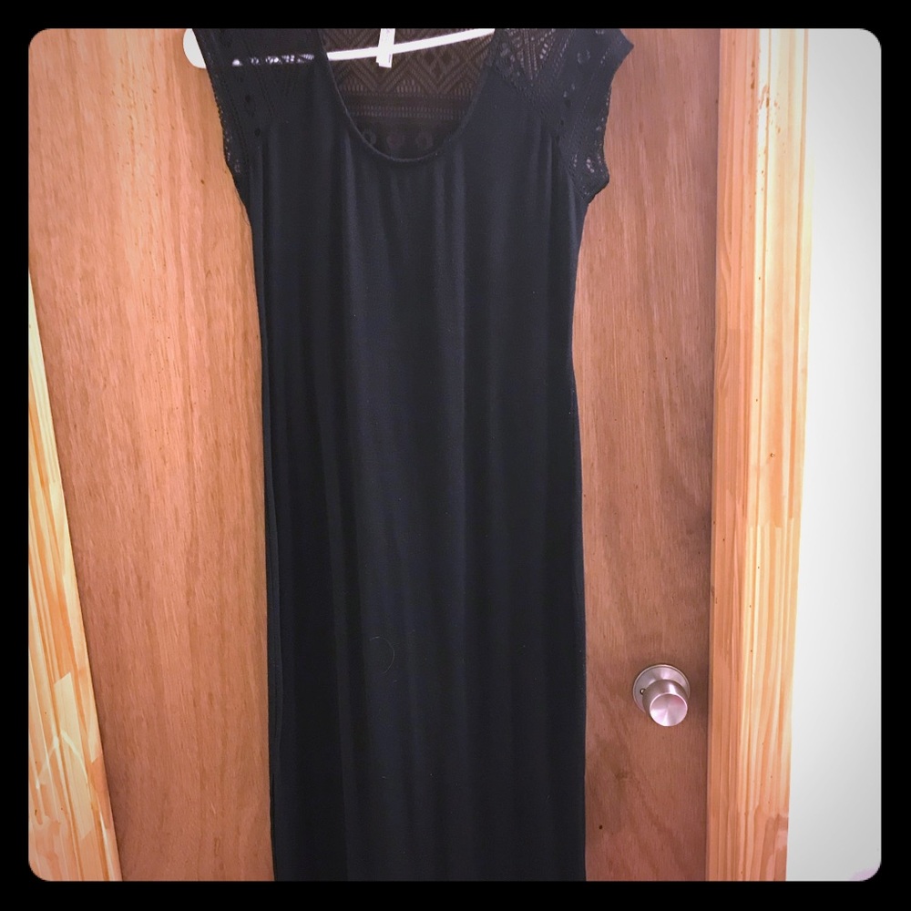 Black cotton & Spandex maxi dress M 2   Sid slits